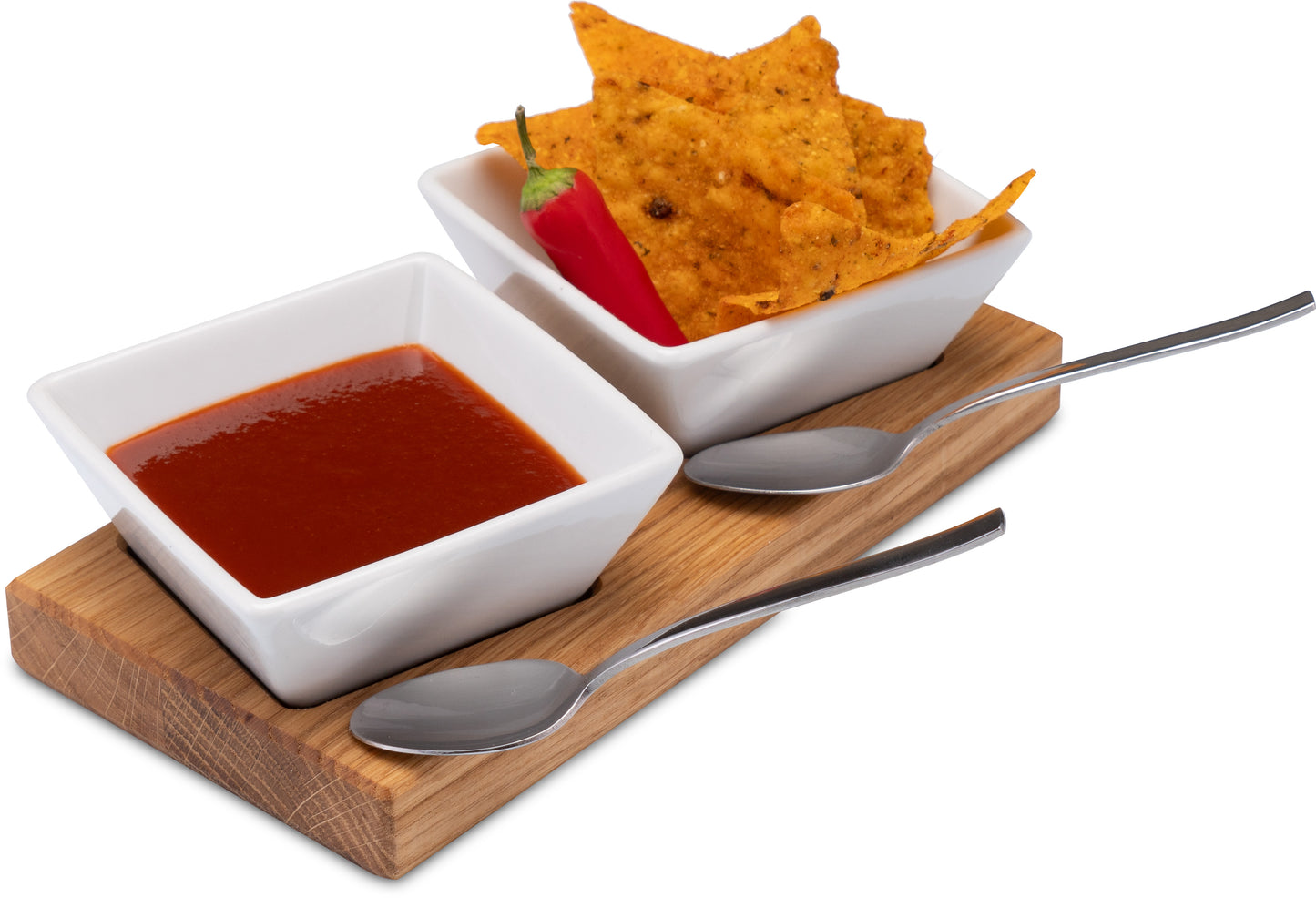 Keramikschalen-Set mit "schwebendem" Holzbrett